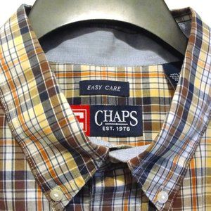 Chaps SS XL Easy Care Brown Orange Blue Yellow White.